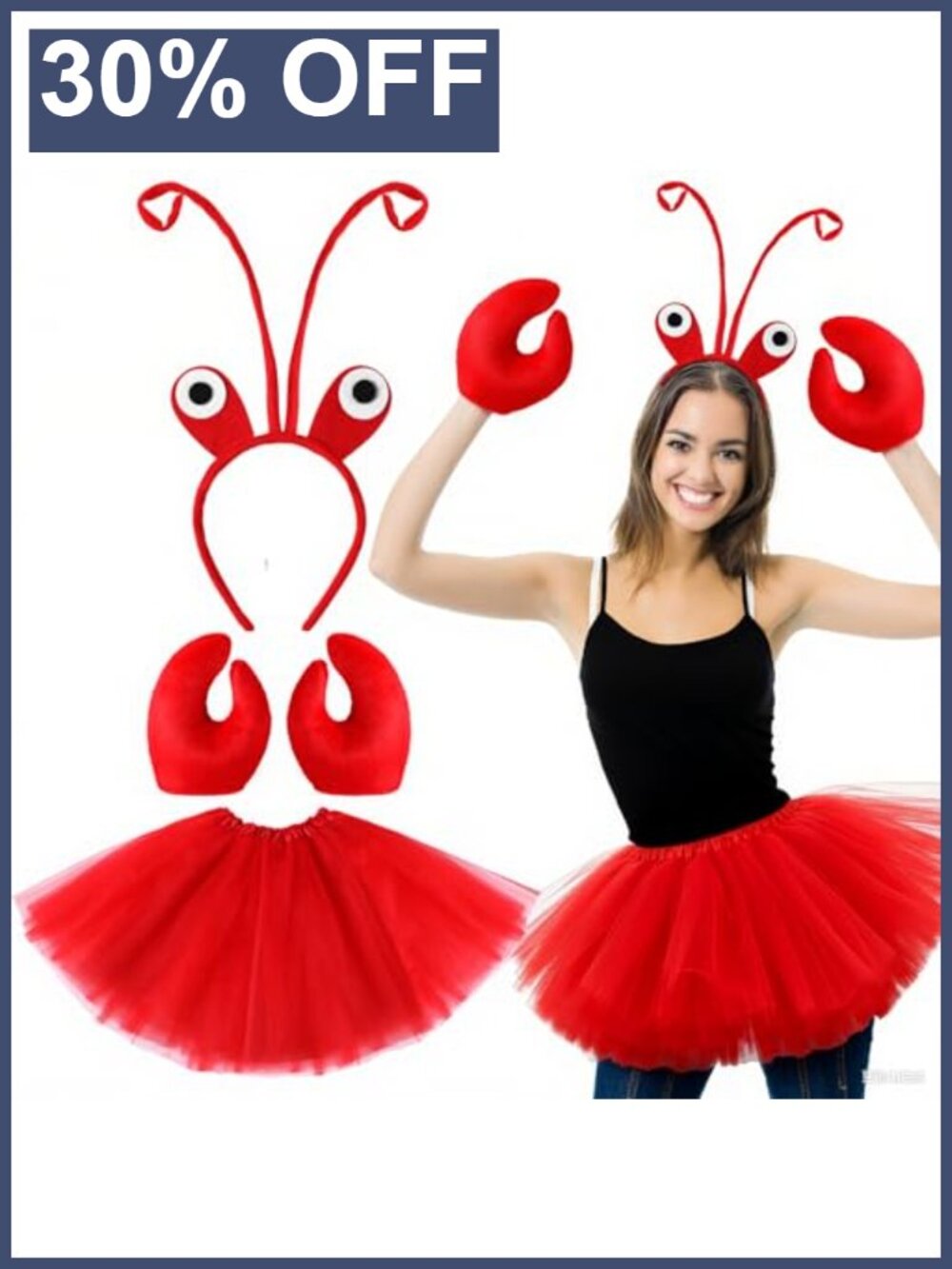 Kids Crab Halloween Costume Set Headband Claws Tutu Plush Polyester Party
